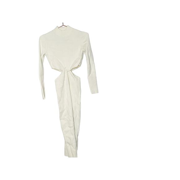 RONNY KOBO COLLECTIVE Off-White Knit Mock Neck Twist Cutout Sweater Dress M - Picture 6 of 13